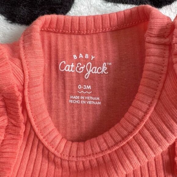 Baby Cat and Jack Girl's Orange Ribbed Romper with Matching Bow 0-3 months - Picture 4 of 8